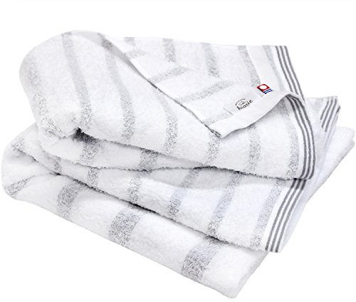 HIORIE Imabari Towel, 2-Piece Bath Towel Set, Japanese Towels, Stripes Towel, Absorbent, Quick-Dry, Thin, Grey