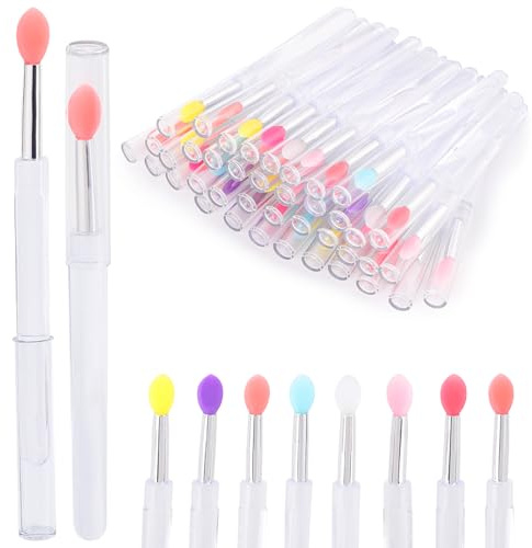 40Pcs Lip Brushes with Cap, Reusable Applicator Brushes for Eyeshadow, Lip Gloss Mask Cream