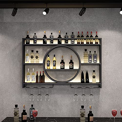 Porta Bottiglie da Vino Portabottiglie da Parete con Ripiano Espositivo,Mensola Per Vino Industriale Calice E Portabicchieri Moderno Portabottiglie In Arte Del Ferro Unità Barra Scaffali Galleggianti