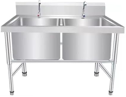Lavandino Cucina Lavello In Acciaio Inox, Lavello da esterno autoportante a doppia vasca, Lavamani industriale per Lavanderia,Giardino (120x60x80cm/47.2x23.6x31.4in,Depth: 30cm/11.8in)