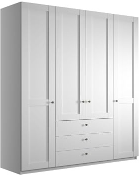 WIEMANN Drehtürenschrank mit 3 Schubkästen, Landhausstil Kleiderschrank 200cm breit, Weiß, Höhe 216cm, Marlow