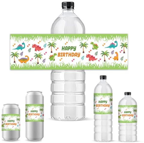PH PandaHall 30pcs Etiquetas para Botellas de Agua Dinosaurio Jardín Envolturas Felices Cumpleaños Plantas Pegatinas para Decoración de Fiestas