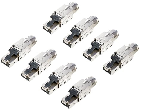 FGB RJ45 CAT7 Netzwerkstecker, 10 Gbit/s 600 MHz, 8 Stück | LSA RJ45 Stecker, Geschirmt, Werkzeuglos, für Verlegekabel CAT7 CAT6A AWG 22-24
