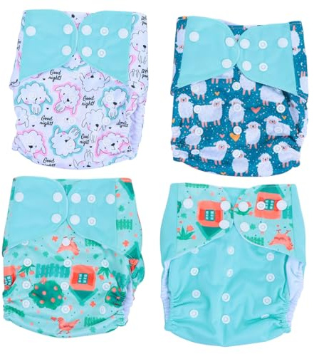 Hohopeti 4 Stück-pack Babywindeln Stoffwindel Waschbar Atmungsaktiv Unisex Windelhose für Neugeborene und Kleinkinder 3 Monate bis 3 Jahre mit Einlage Taschenwindel