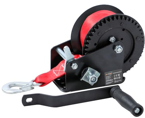 KATSU Tools Heavy Duty Hand Winch 1600lbs 725kg Capacity with 10m Polyester Strap, Manual Trailer Winch for Car Boat Caravan Marine Truck SUV 325922