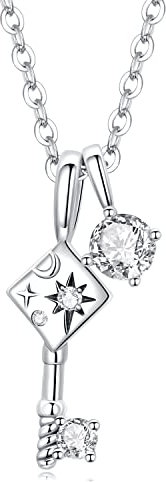 Sterling Silver Jewelry,925 silver Sterling Cubic Zircon Necklace Padlock Necklace Padlock Collar Choker for Men Women with simulation Diamond and Key