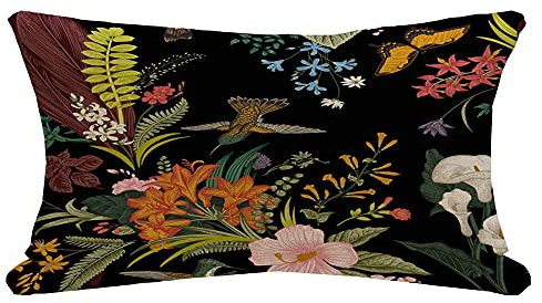 Federe Cuscini Vintage Elegant Butterfly Hibiscus Flower Old Black Fern Pattern Begonia Bird Flowers Exotic Calla Federe Copricuscini Moderno Fodere Cuscino Lavabile Copricuscini per 40x60cm