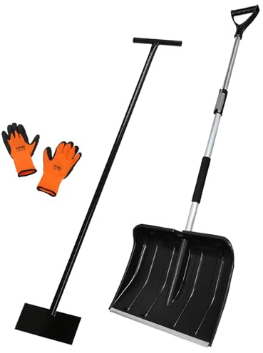 KOTARBAU® Set Schneeschaufel mit Teleskopstiel 84-118 cm Eisschaber 119 x 20 cm + Handschuhe warm Schneeschieber Schneeschaufel Auto Stoßscharre mit Stiel Schaufel mit Aluminium Stiel