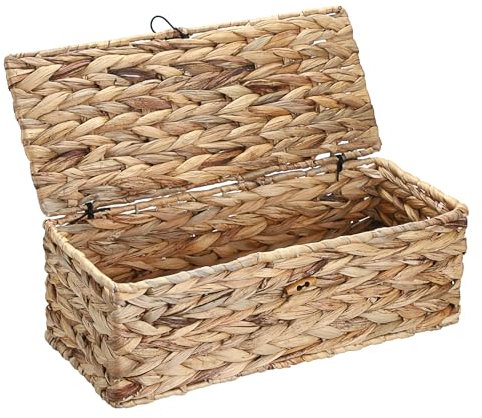 BSTKEY Natural Water Hyacinth Rectangle Storage Basket with Lid, Hand Woven Toilet Paper Holder, Rectangular Storage Basket