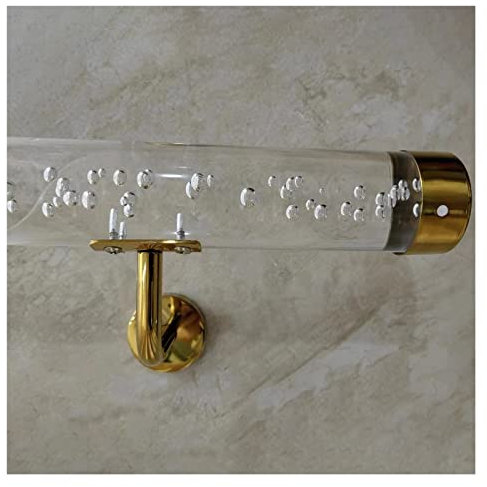 Rutschfester, transparenter Acryl-Handlauf für Treppen, 3 m, komplettes Set mit goldfarbener Halterung, für den Innenbereich, transparenter Kristall-Wandhandlauf, erhältlich in mehreren Größen