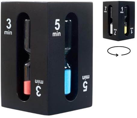 Reloj de Arena 4 en 1 Juego de Reloj de Arena con Temporizador 1-3 - 5-7 Minutos, Uso Escolar, Juegos, Cocina, gestión del Tiempo Decorativo de Madera y Cristal.