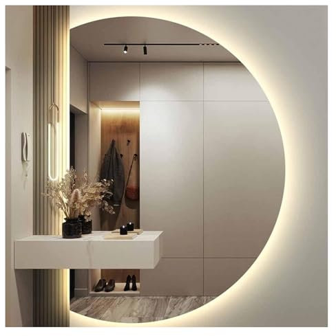 Grande specchio da parete per bagno, nebbia, specchio HD, 3 colori, illuminazione intelligente, 60 cm, a forma di mezzaluna