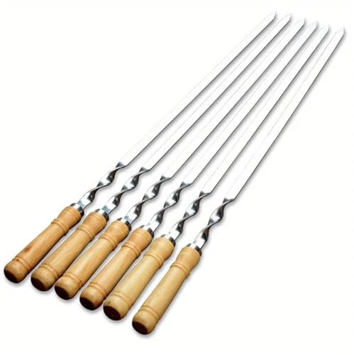 NGNKMPMCTK 21.65inch BBQ Skewers Long Handle Shish Kebab Barbecue Grill Sticks Wood BBQ Fork Stainless Steel Outdoor Grill Needle