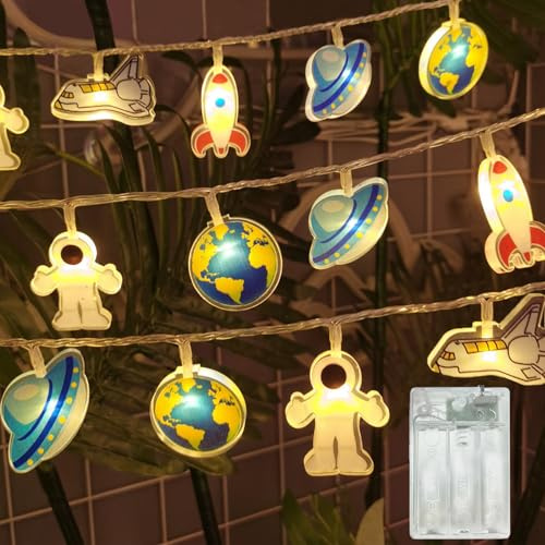 Meision Weltall Lichterkette Batterie, Lichterketten Kinderzimmer Deko mit 8/16 Timer +Batteriebetrieben +1.5Meters 10LEDs, LED Lichterkette Innen für Babyzimmer, Geburtstagsparty