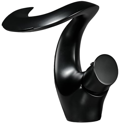 Dennienova Waterfall Basin Sink Taps, Single Hole Single Lever Mixer Tap, Modern Bathroom Faucet Matte Black