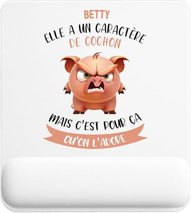 Tapis de Souris Betty caractère de Cochon | Accessoire Bureau Ergonomique - Idéal pour Anniversaire, Collègue, Secret Santa Noël, Fête des Pères et Fête des Mères