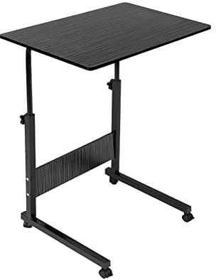 CROWNSHOP Height Adjustable Mobile Laptop Table with Wheels 40x60cm Black | Rolling Overbed Workstation adjustable height waterproof desktop sturdy metal frame for reading working dining sofa bedroom