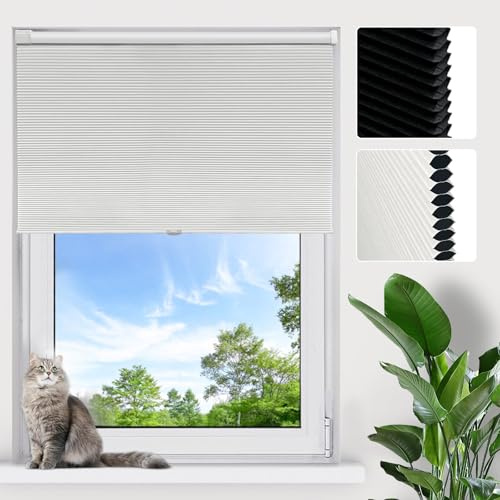 KOPLYEM Wabenplissee ohne Bohren Plissee Verdunklung Thermo Plissee Klemmfix Ohne Bohren Weiß-Schwarz,50x180cm(BxH) Verdunklung, Blickdicht Sonnenschutz Jalousie für Fenster & Tür
