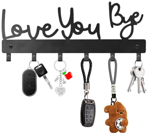 Rylae Key Hooks Wall Mounted, Key Holder for Wall, with 6 Hooks, Wall Key Organizer,Keys Racks, for Entryway, Office, and Living Room, Includes Screws and Plastic Anchors (Black)