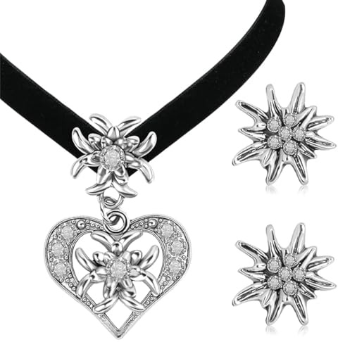 WUSJCOF 3 Stück Trachtenschmuck Damen Set Oktoberfest Accessoires Dirndl Kette Trachtenkette Damen
