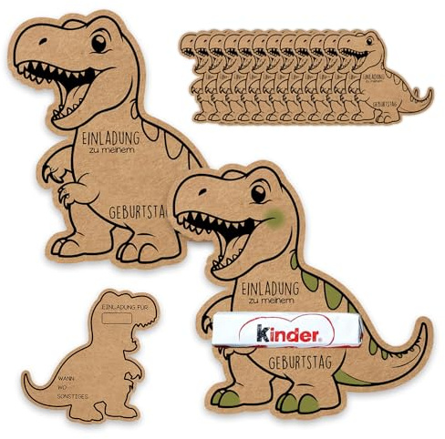 GROVBLE 12 Stück Dino Einladungskarten Kindergeburtstag Jungen – Dino Party | Dino Einladungskarten für Kinder | Mit 12 Umschlägen | Dinosaurier Party Deko für Jungen Geburtstag | Kreative Einladung