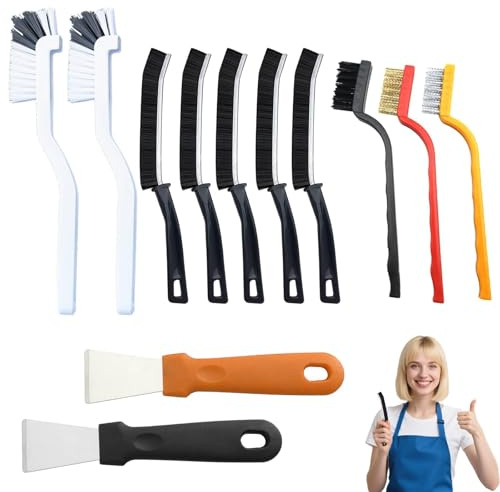 12 PCS Crevice Cleaning Brushes Set, Cleaning Scraper Wire Brushes for Cleanings Scrubbing Brush with Handle, Grout Brush Grout Cleaner for Kitchens Sinks Corners Door and Window Gaps