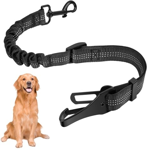 OSDUE Ceinture Chien Voiture, 1 Pièces Harnais Ceinture de Sécurité Réglable pour Animaux de Compagnie et Mousqueton Nylon Elastique Antichoc Voyage pour Tout Type de Voiture