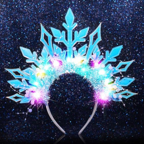 Zoestar Serre-tête flocon de neige lumineux à LED pour Noël, accessoire pour cheveux pour femme