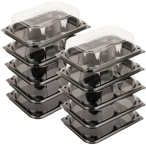 delisupplies 10 x Ultimate Small Sandwich Platter with Lid, Unique Press Stud Secure Closing, Rectangle Food, Cake, Tray Set Black Base Clear Lid Serving Platters for Buffet, Catering, 255 x 180mm