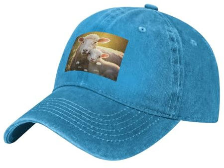 YYHWHJDE Berretto da baseball nero classico lavato denim carino pecora con stampa madre cappello regolabile in cotone per uomini e donne, Blu, Taglia unica