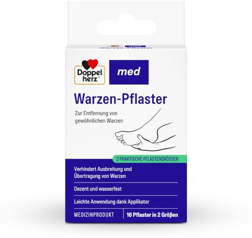 Doppelherz med Warzen-Pflaster - wasserfest | Medizinprodukt zur Entfernung gewöhnlicher Warzen - mit Salicylsäure - 16 Pflaster in 2 Größen
