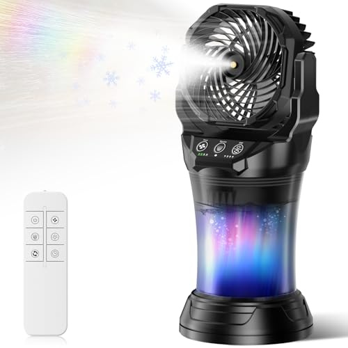 Ocikry Ventiladores de niebla para exteriores, ventilador portátil con batería de 30000 mAh y control remoto, tanque de 2 litros y modos de niebla de 4 velocidades, alivio extremo del calor para