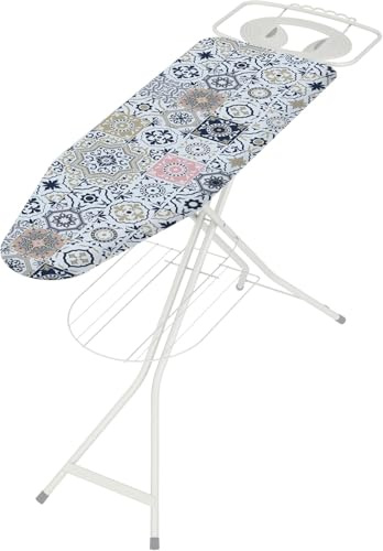 Stella| Asse da Stiro Pieghevole e Regolabile 6 posizioni | Piano 120x40cm | Copriasse in Cotone Biologico | Portacaldaia Resistente 10 kg Portabiancheria Rinforzato | Stabile | Made in Italy Stella