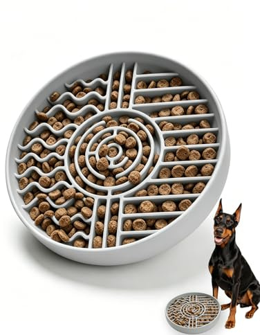 Slow Feeder Dog & Cat Bowl, Anti-Choking Silicone Food Bowl with Non-Slip Suction Cup Base, Dishwasher Safe, Slow Eating Design Reduces Bloat Anxiety, Ideal for Large to Small Dogs & Cats(Grey)