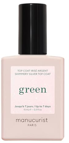 Manucurist - Green™ Silverglittrigt Top Coat - Nagellack med Gelliknande Effekt utan Lampa - Glans och Hållbarhet i upp till 7 dagar - 79,5% av Naturligt Ursprung - 15 ml