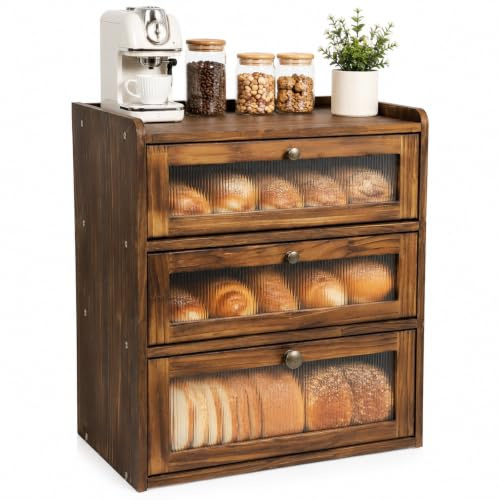 Wooden Bread Bin Three Layers, Large Capacity Corner Bread Box for Kitchen with Acrylic Window, Multi-Functional Storage, Country Style Kitchen Accessories