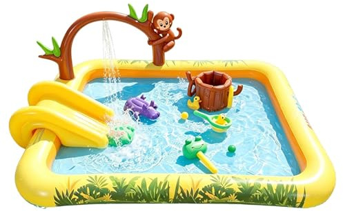 Piscina infantil con tobogán,Inflable Animales Lindos Tobogán,Natación para niños - para jardín al aire libre césped terraza Balcón Parque Patio escuela Vacaciones