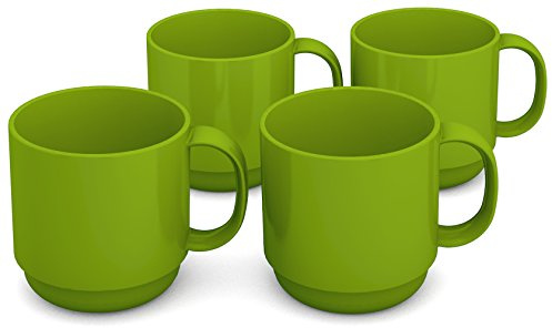 Ornamin Becher 220 ml grün 4er-Set (Modell 508) / Mehrweg-Becher Kunststoff, Kaffeebecher, Henkelbecher