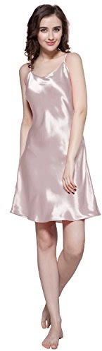 LilySilk Nuisette en Soie Chemise de Nuit Femme Robe à Fines Bretelles Réglables Longueur Genou S, Rose Pastel