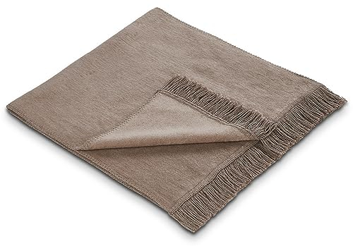 La Vida Sesselschoner Überwurf Tages-Decke in braun - Oeko-TEX® Zertifiziert, 200x50 cm, Sofaläufer mit Fransen, Baumwollmischung bis 40 °C waschbar, Schutz für Sessel, Sofa, Couch & Bett