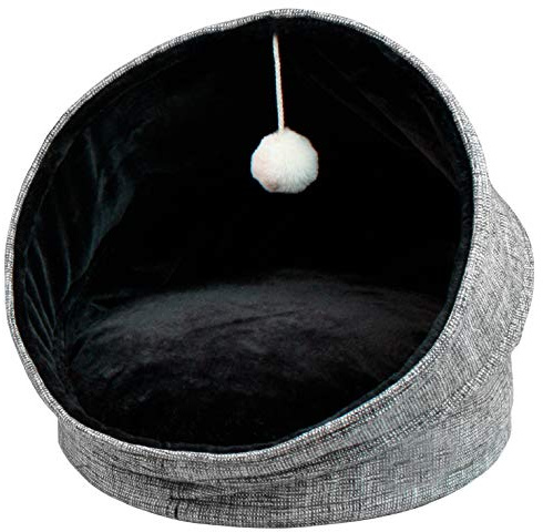 Croci Liegeplatz/Haus/Iglu für Hunde und Katzen Glam, Einrichtungsstoff + Öko-Fell, abnehmbar, Größe 44 x 44 x 48 cm, schwarz - 313 g