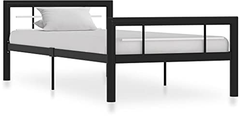vidaXL Bettgestell Bett Metallbett Schlafzimmerbett Einzelbett Bettrahmen Schlafzimmermöbel Ehebett Lattenrost Schwarz Weiß Metall 90x200cm