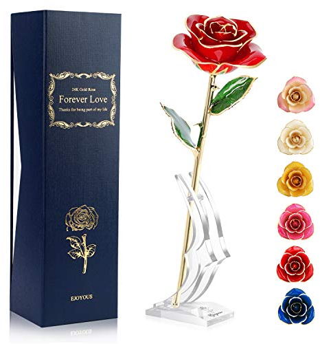 Ejoyous 24k Gold Ros, Handgefertigt Konservierte Rose, Ewige Blumenrose mit Geschenkbox Ausgefallene Geschenke Frau Freundin Oma/Valentinstag/Muttertag/Geburtstag/Hochzeitstag/Weihnachten/Jahrestag