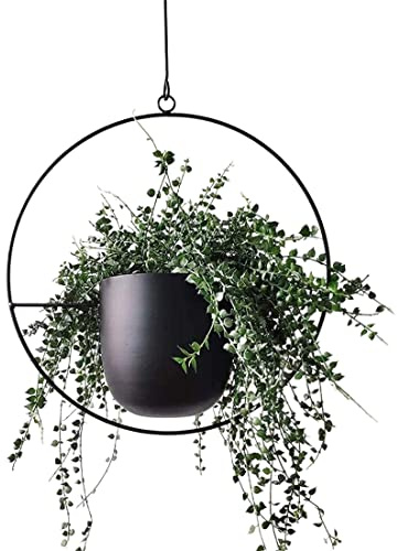 Atlnso Hängender Blumentopf Metall Hängend Blumenampel Schwarz für Anbringung an Wand und Decke Chlorophytum Grüner, Sukkulenten, Kunstpflanzen Runde