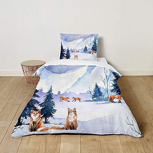 Morbuy Kinderbettwäsche Set mit Süß Tier Muster - Kinderbettwäsche-Set Babybettwäsche für Mädchen Junge - Mikrofaser Bettbezüge Kissenbezug 2 teilig (135x200cm+50x75cm,Fuchs)