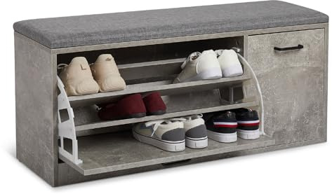 Mondeer Scarpiera Panca, Portascarpe con Cuscino Salvaspazio in Legno per Ingresso Corridoio, 100 x 30 x 46 cm (Grigio)