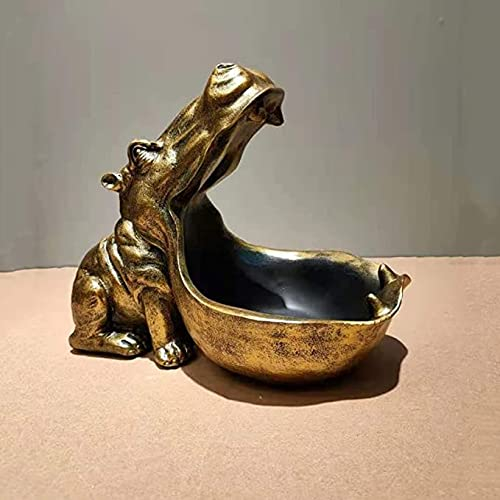 Cutfouwe Nilpferd Statue Schlüsselschale,Groß Mund Nilpferd Figur Schlüssel Schale Schmuck Aufbewahrungsbox Modern Skulptur Deko für Wohnzimmer, Büro, Geschenke, Dekoration,Gold-Klein