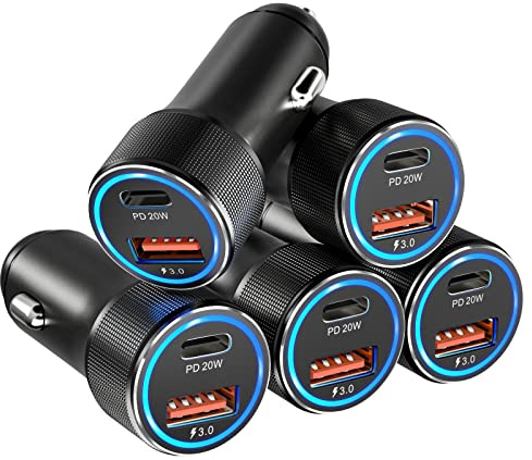 USB C Car Charger 5 Pack, Bangfun 36W Dual Port PD&QC 3.0 Fast Charging 12V USB Car Charger Cigarette Lighter Adapter Plug for iPhone 15 14 13 12 11 Pro Max SE,iPad,Samsung,Pixel(Black)