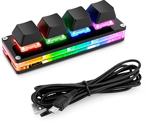 Ecarke Black Mini 4-Key Keypad Mechanical Gaming Keyboard, Self Programming,OSU Hot Swap Game Keyboards with 1.5m USB-C Data Cable（Upgrade Cherry Shaft &RGB LED）