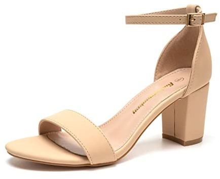 FUNKYMONKEY Women's Chunky High Heels Sandals, Nude